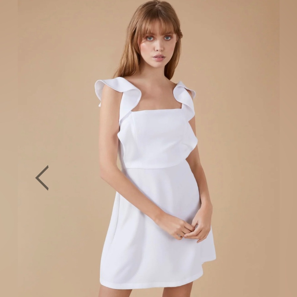 BCBG RUFFLE SQUARE NECK MINI DRESS